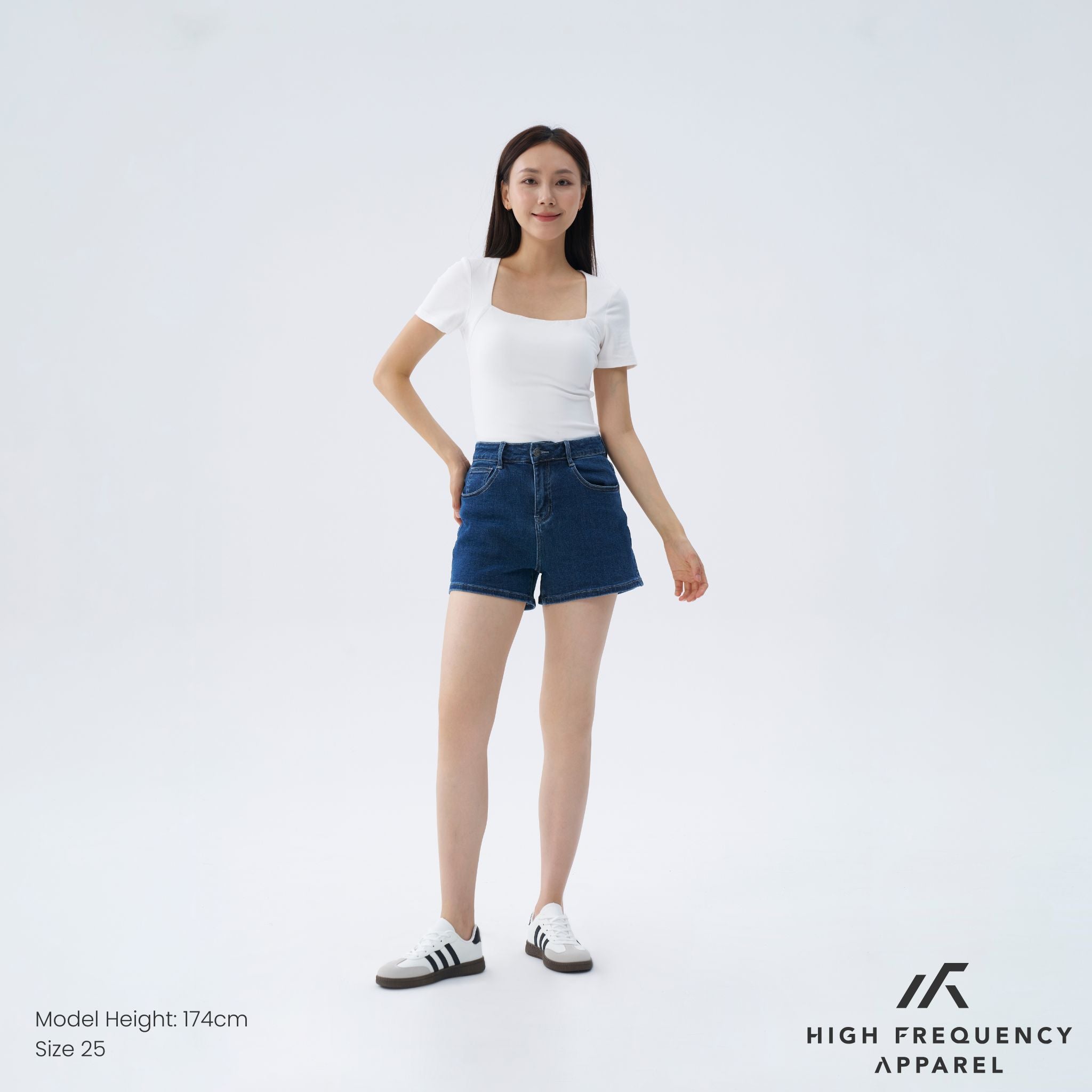 Mid-Waisted Stretch Denim Shorts