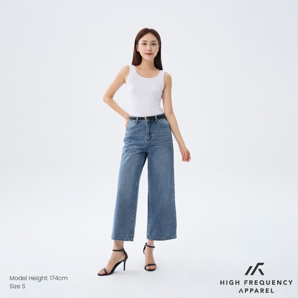 Wide Leg Mid-Waisted Ankle Length Denim Jeans