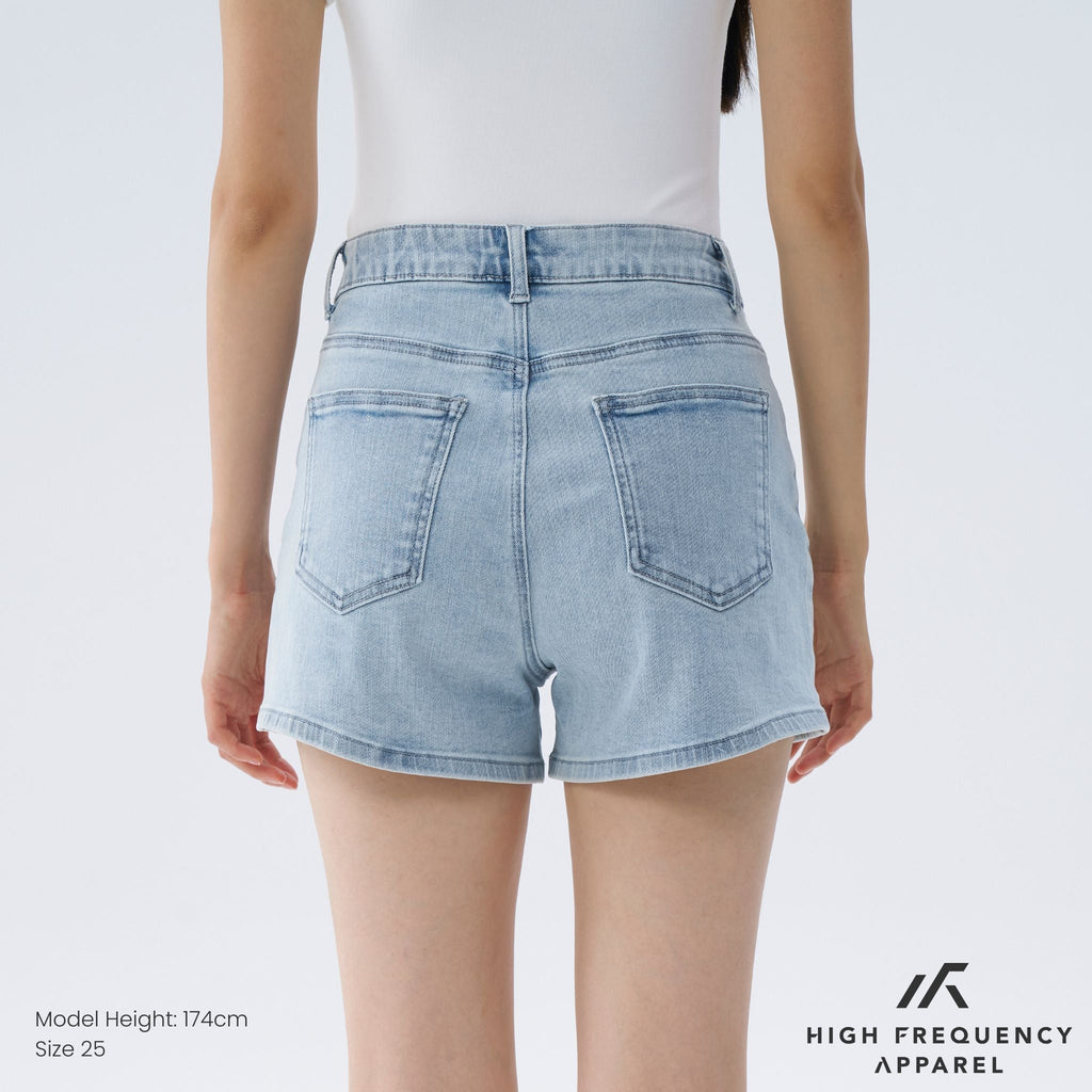 Mid-Waisted Stretch Denim Shorts