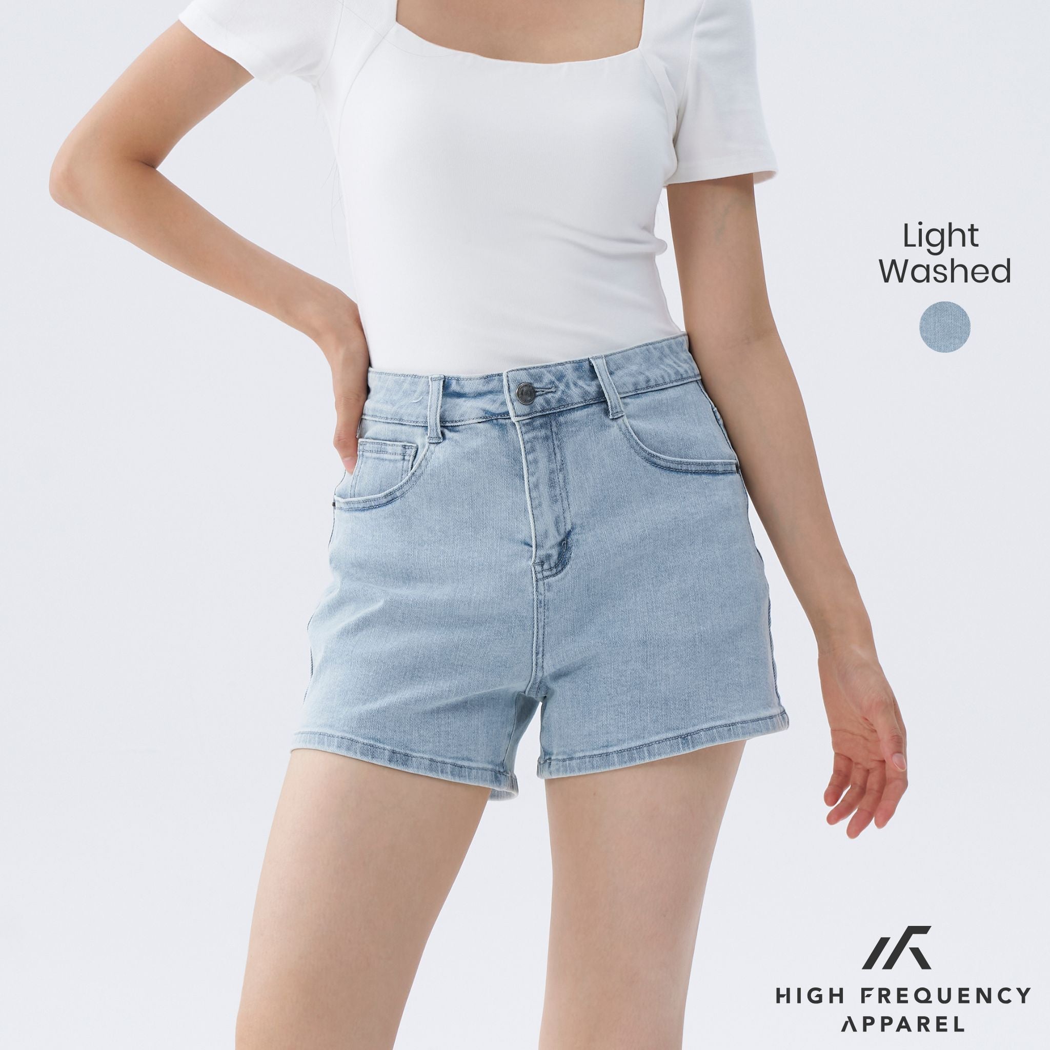 Mid-Waisted Stretch Denim Shorts