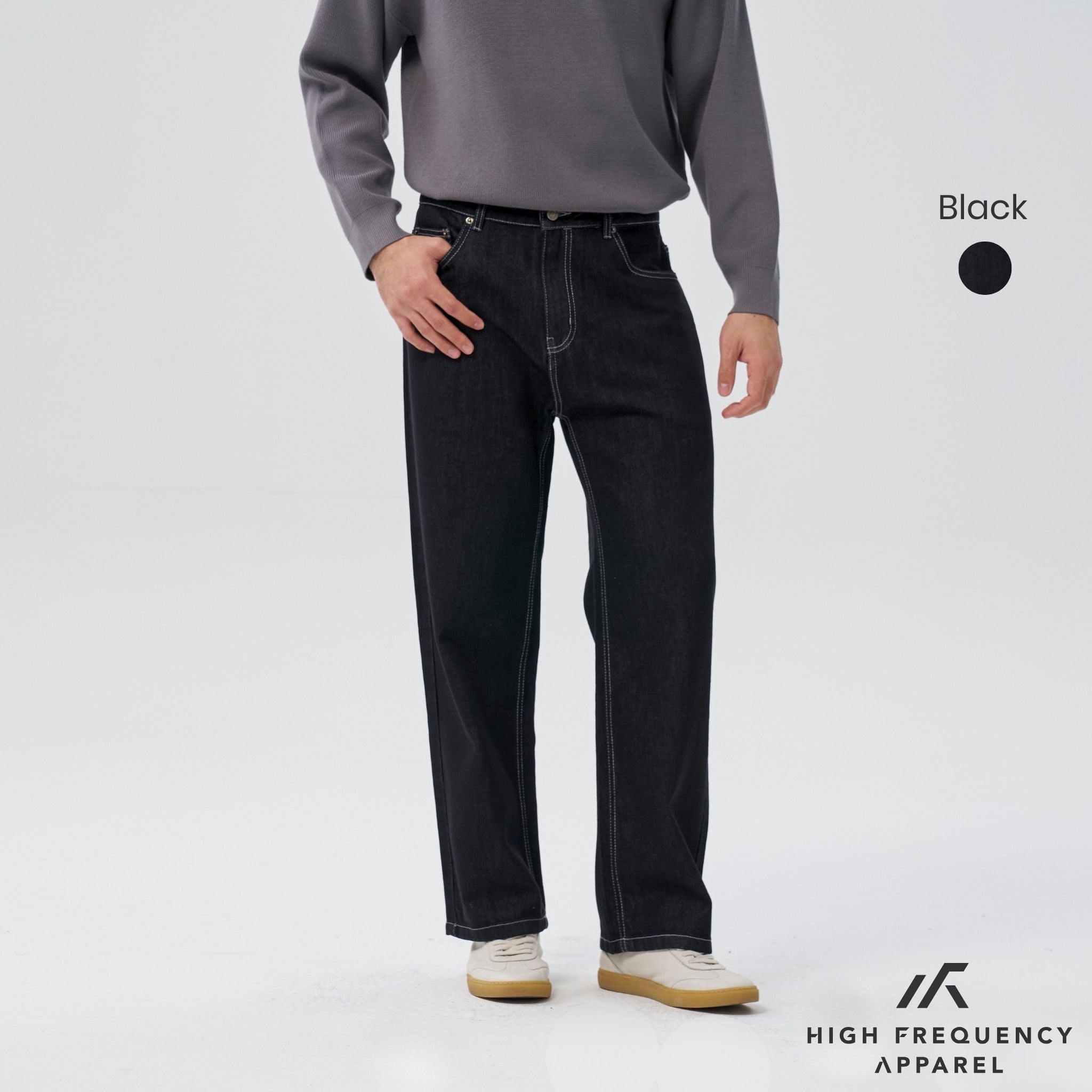 Straight Cut Dark Denim With Contrast Stitch