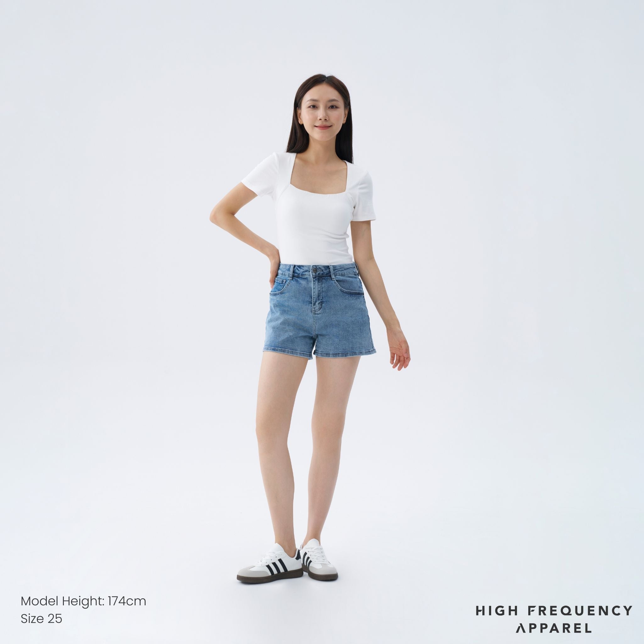 Mid-Waisted Stretch Denim Shorts