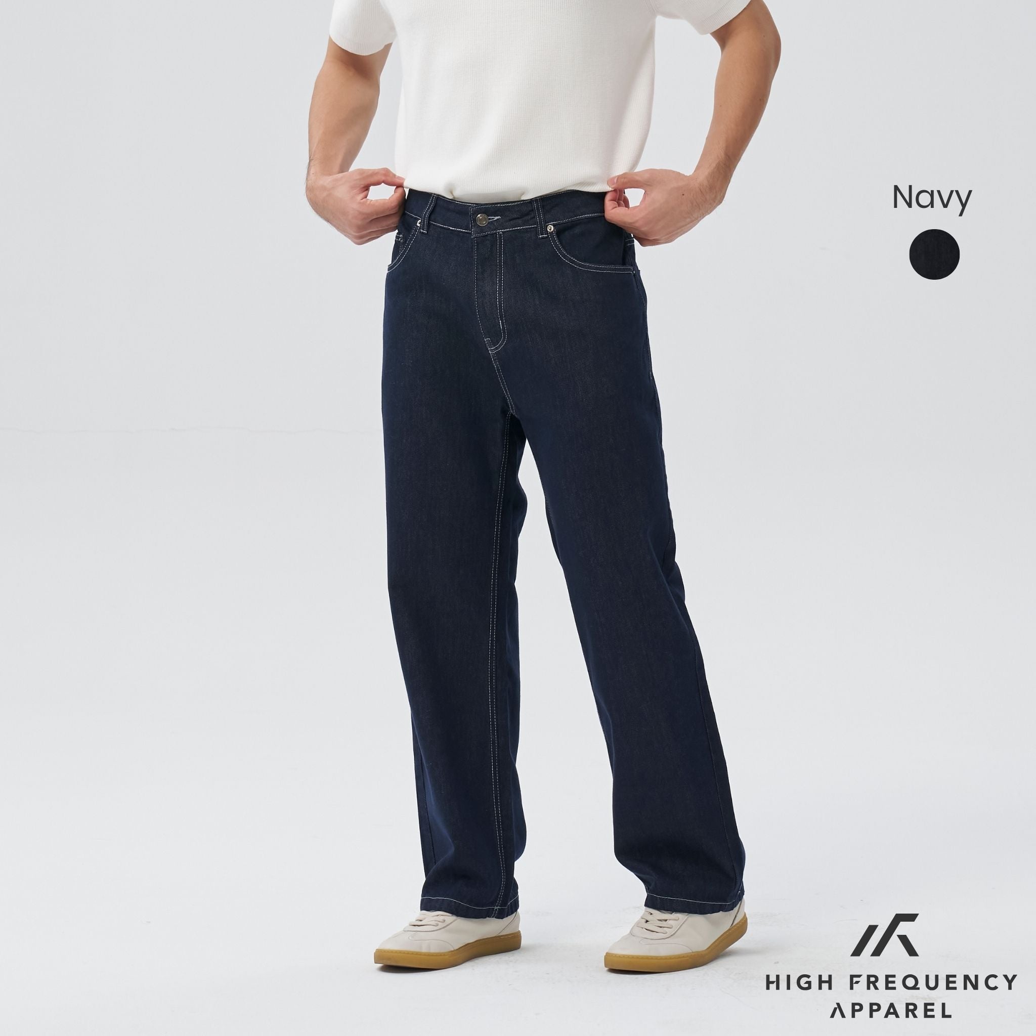Straight Cut Dark Denim With Contrast Stitch