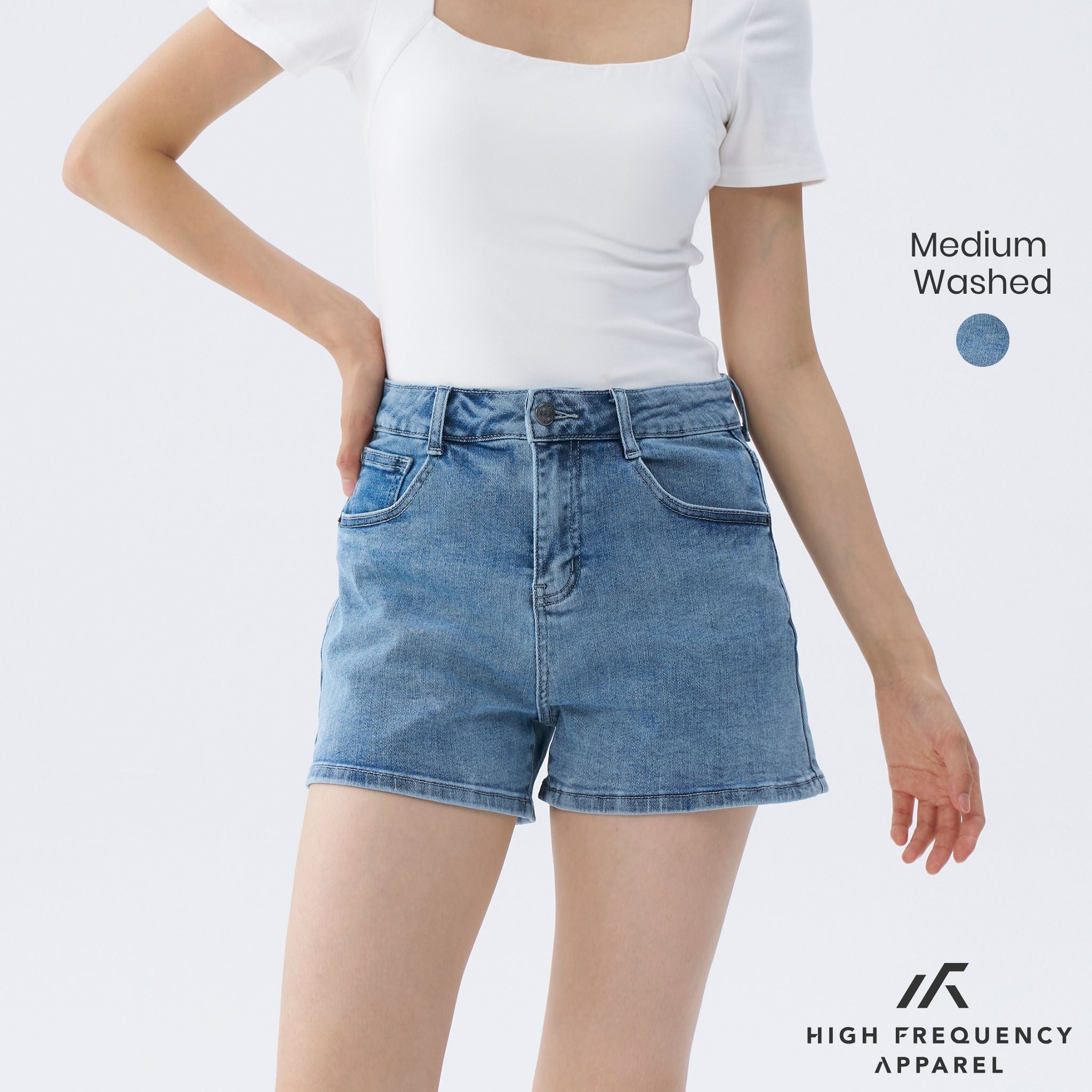 Mid-Waisted Stretch Denim Shorts