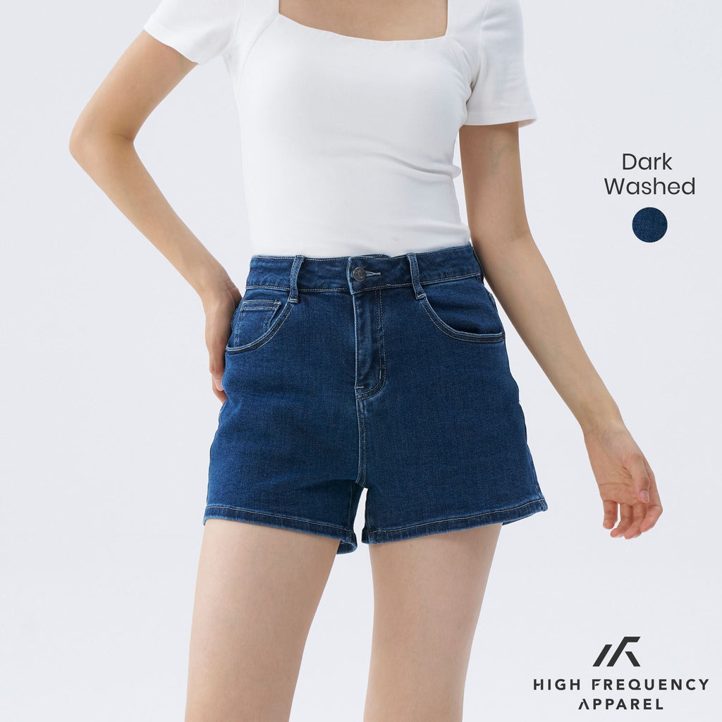 Mid-Waisted Stretch Denim Shorts