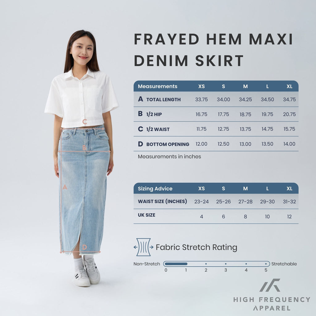 Frayed Mid-Waisted Maxi Denim Skirt With Front Slit