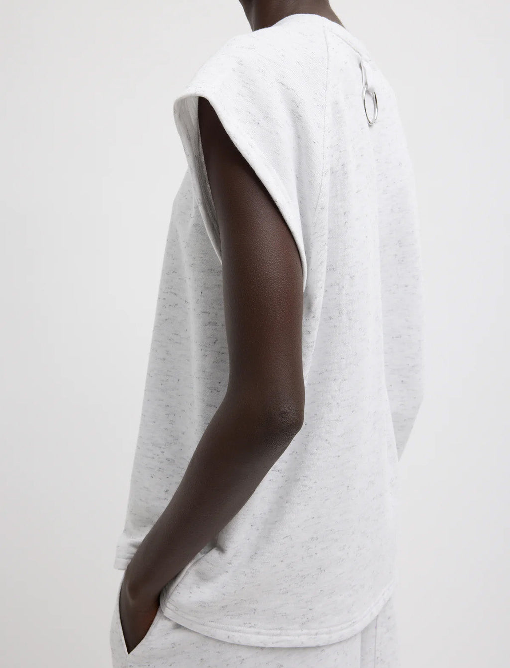 TIBI Spring Tweedy Sweatshirting Sleeveless Easy Top in White Multi