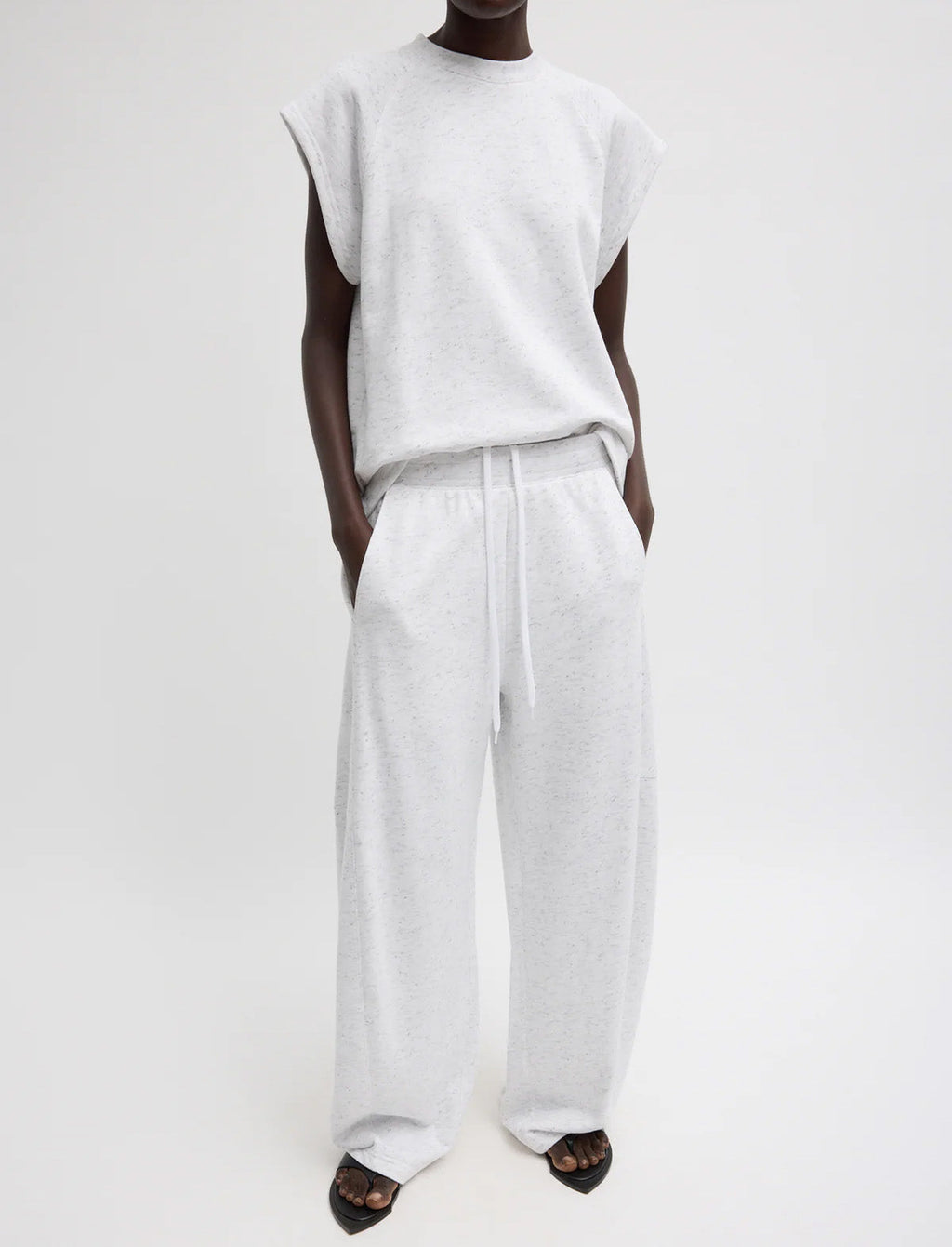 TIBI Spring Tweedy Sweatshirting Sleeveless Easy Top in White Multi