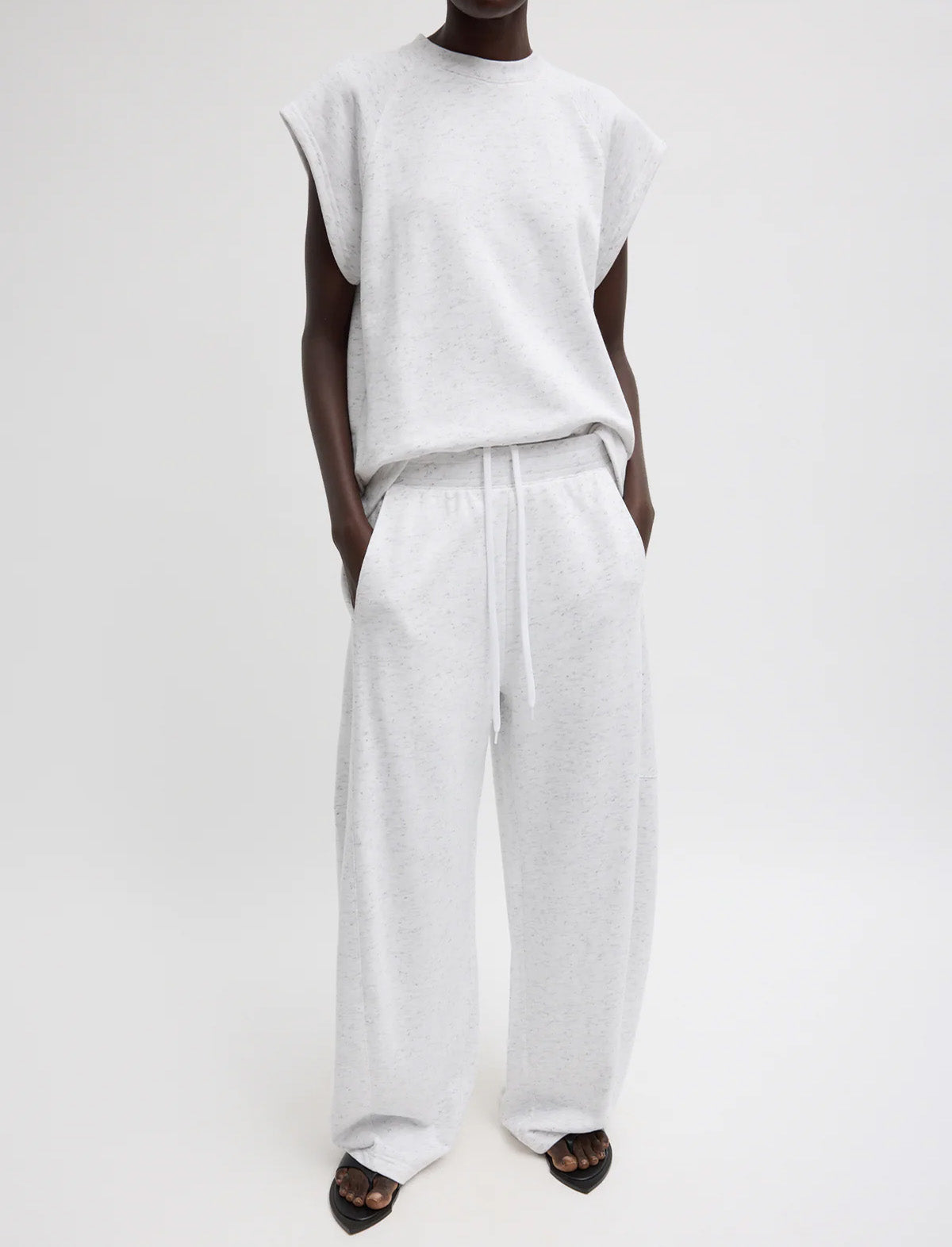 TIBI Spring Tweedy Sweatshirting Sleeveless Easy Top in White Multi