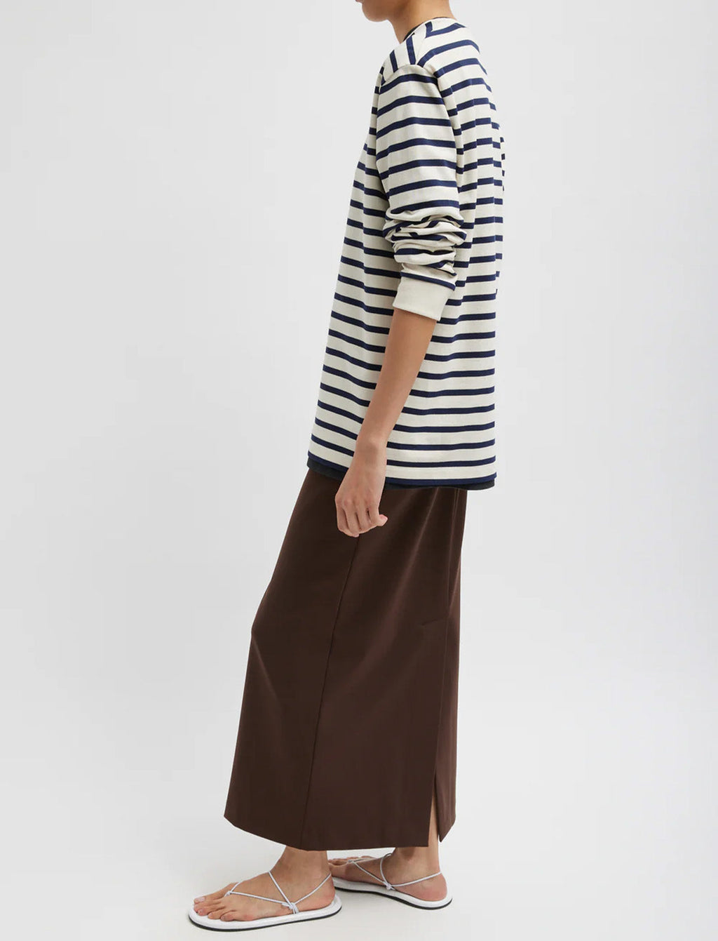 TIBI Striped Perfect Unisex Long Sleeve T-Shirt Navy Multi