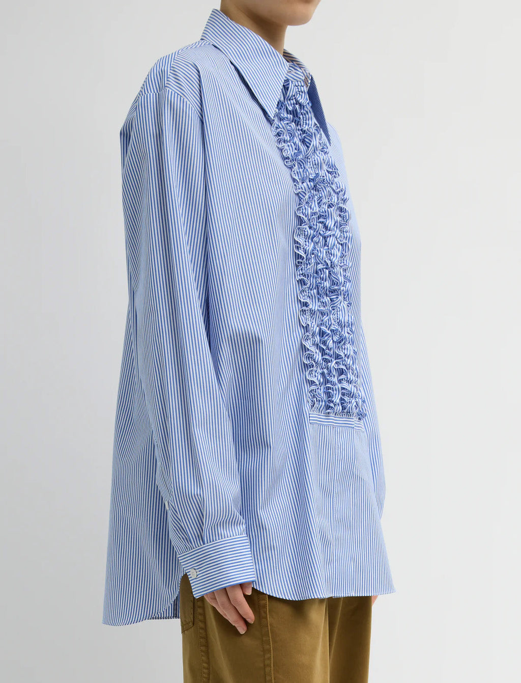 TIBI Striped Shirting Easy Tuxedo Shirt in Blue Multi