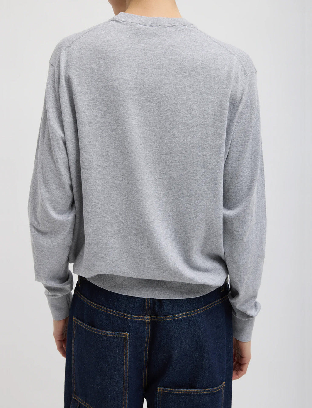 TIBI Super Fine Gauge Perfect Men's Pullover in Heather Grey