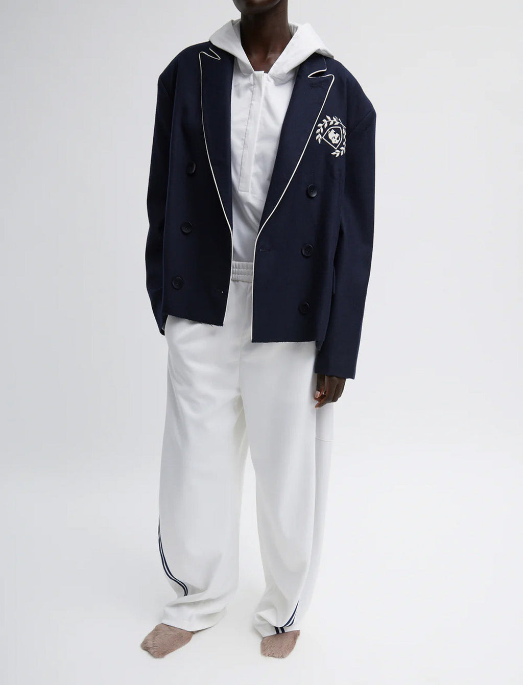 TIBI Superfine Wool Flannel Rene Blazer in Navy
