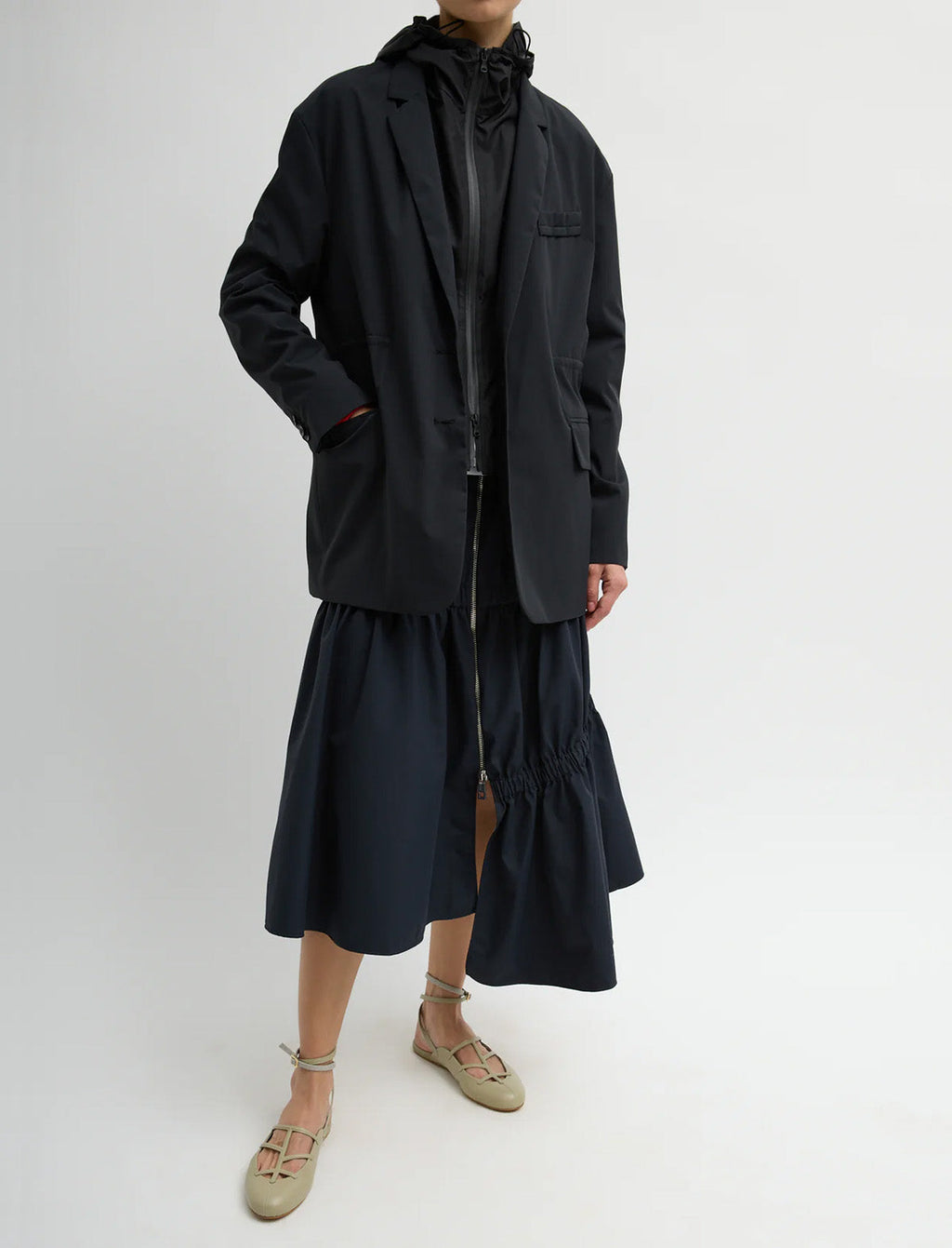 TIBI Tech Suiting Anorak Blazer With Zip Off Vest in Black