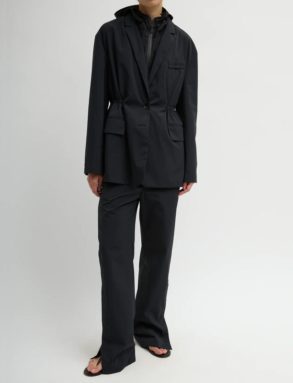 TIBI Tech Suiting Anorak Blazer With Zip Off Vest in Black