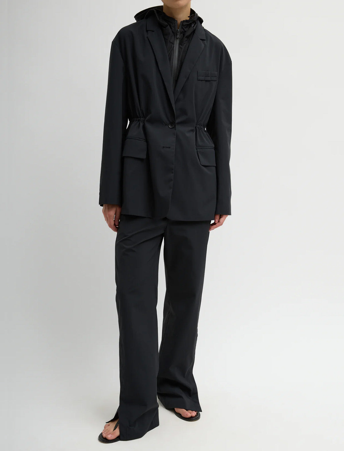 TIBI Tech Suiting Anorak Blazer With Zip Off Vest in Black