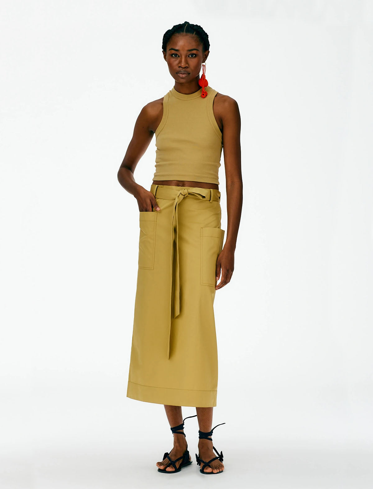TIBI Ribbed T Cropped Tank Top in Khaki