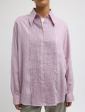 TIBI Ultra Light Silk Tencel Striped Pintucked Shirt in Pink Multi