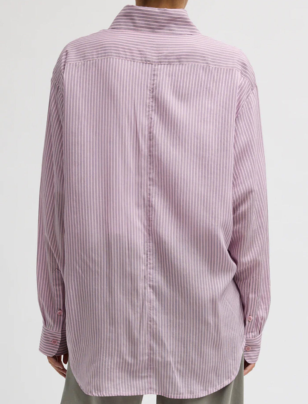 TIBI Ultra Light Silk Tencel Striped Pintucked Shirt in Pink Multi