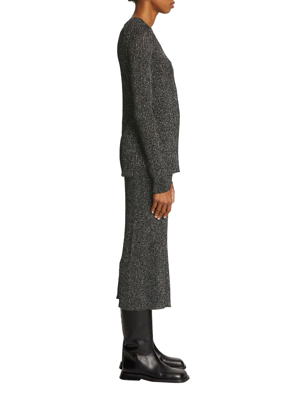 PROENZA SCHOULER WHITE LABEL Lurex Crewneck Sweater in Black/Silver