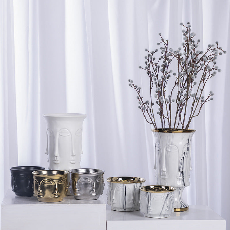 Electroplating Decoration Ceramic Electroplating Vase Ceramic Flower Pot Art Face Vase