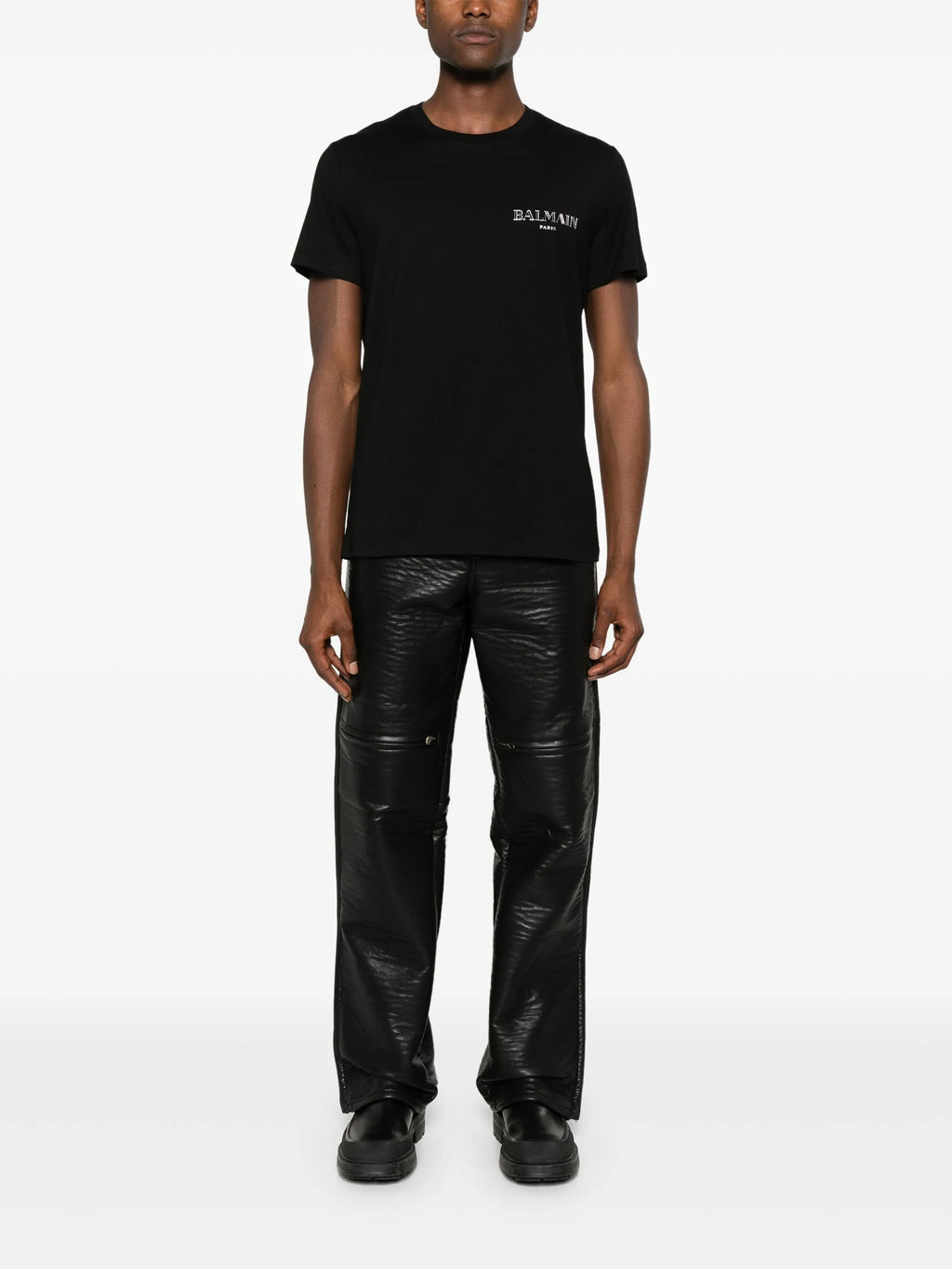 Balmain Vintage Silver Gel Logo T-Shirt in Black