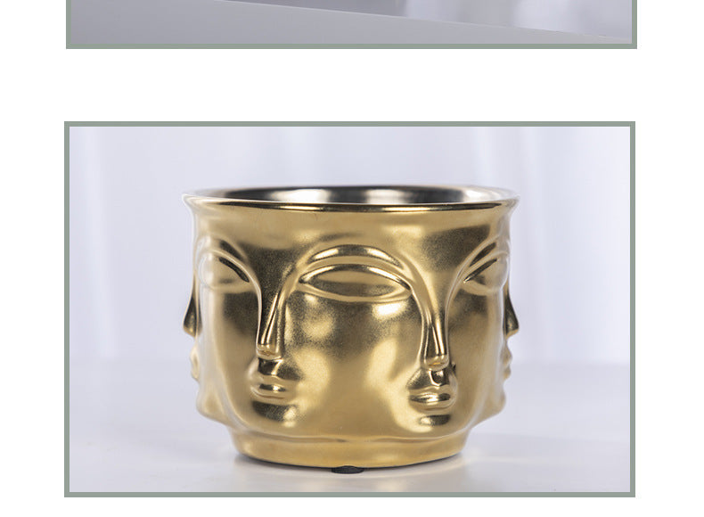 Electroplating Decoration Ceramic Electroplating Vase Ceramic Flower Pot Art Face Vase