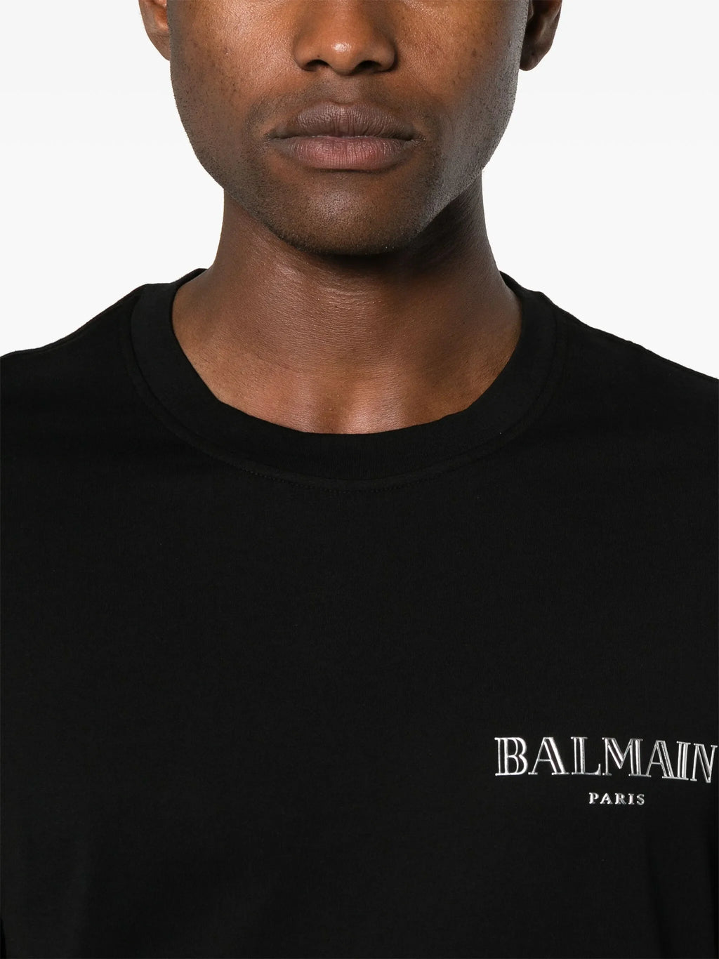Balmain Vintage Silver Gel Logo T-Shirt in Black