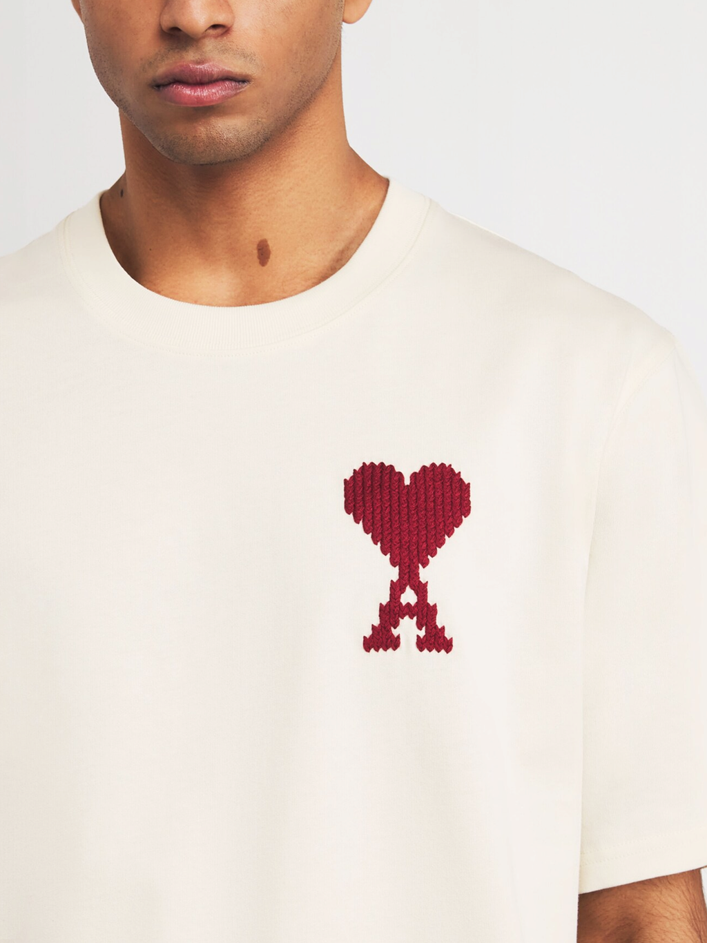 Ami Paris Ami De Coeur Zig Zag Logo T-Shirt in Beige