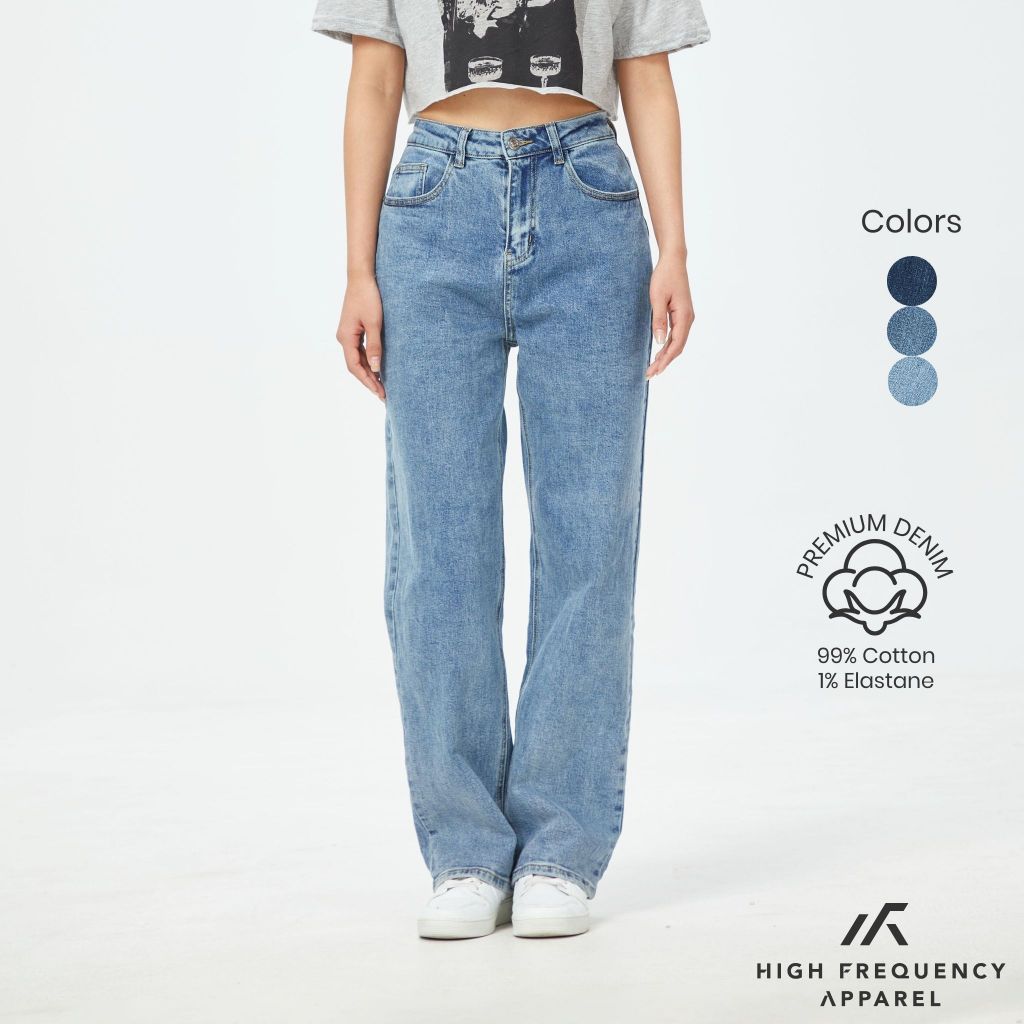Mid Waisted Straight Cut Stretch Denim Jeans