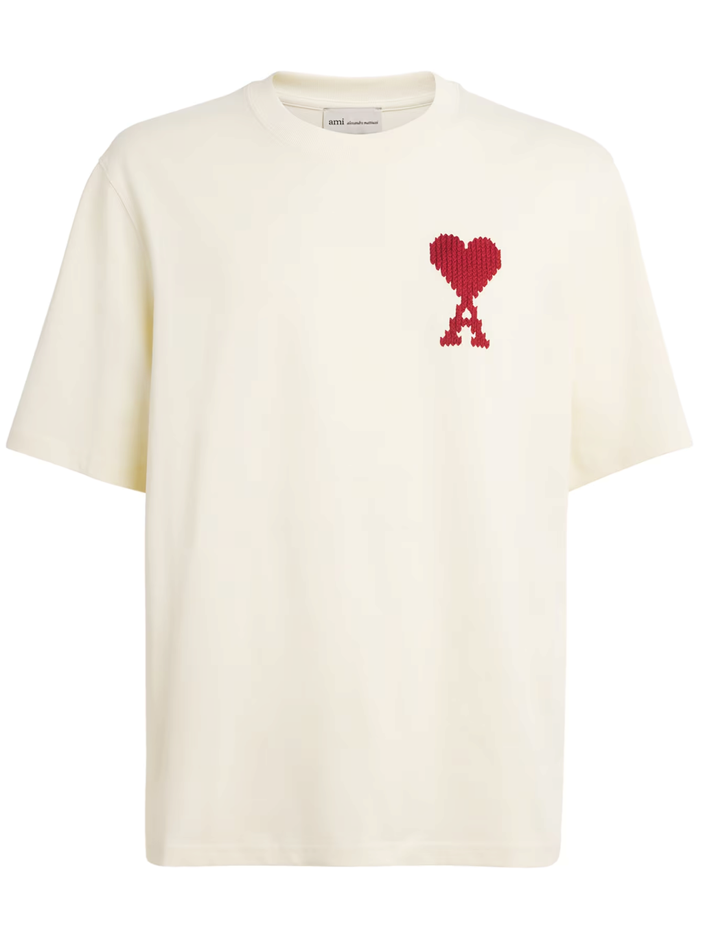 Ami Paris Ami De Coeur Zig Zag Logo T-Shirt in Beige