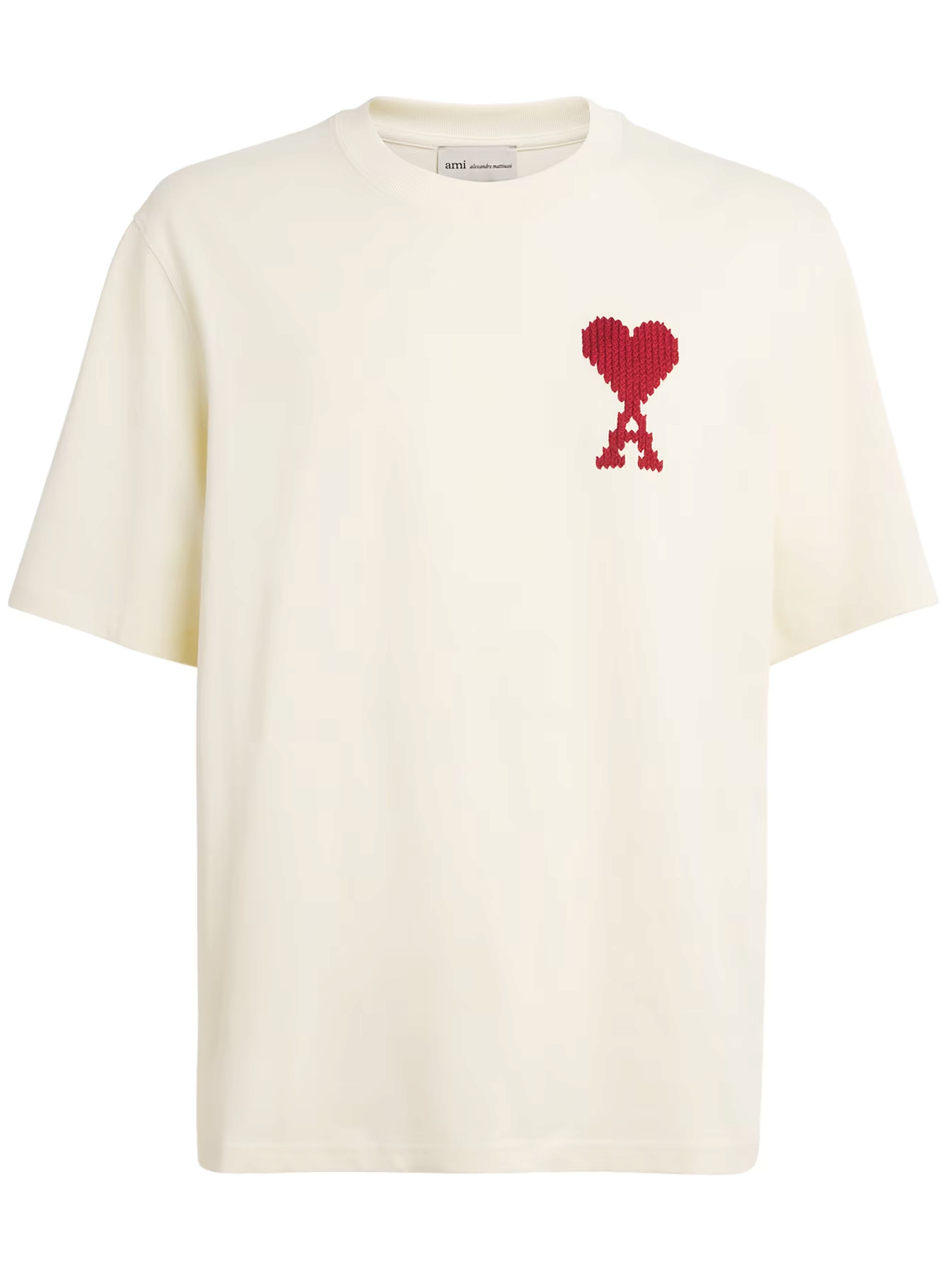 Ami Paris Ami De Coeur Zig Zag Logo T-Shirt in Beige